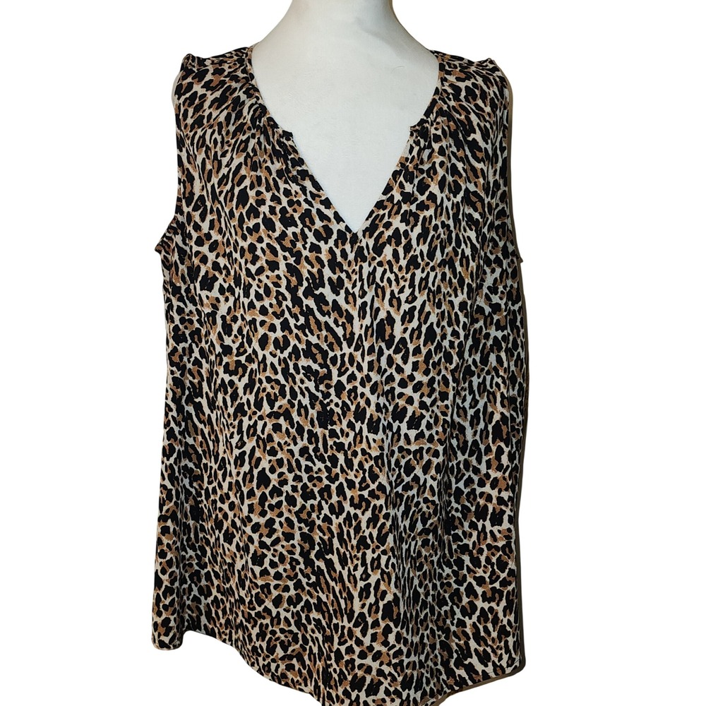 Lane Bryant Leopard Print Sleeveless V-Neck Blouse Brown Black Plus Size 16